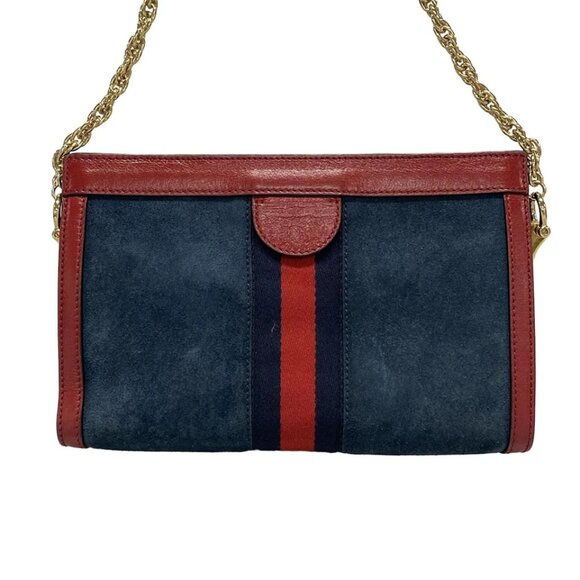 GUCCI Ophidia GG Small Shoulder Bag Navy Red Suede Leather - 645-082325 - Picture 2 of 14